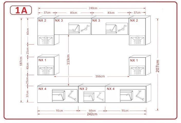 Mueble de salón N3 LUIS – blanco brillo - Estándar - 263 x 157 » Confortica