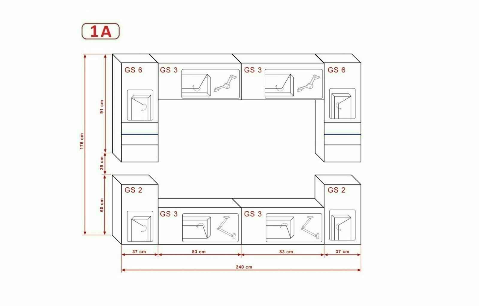 Mueble de salón moderno N1 ALICIA - blanco brillo - Grande - 257 x 187 »  Confortica