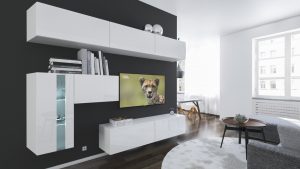 Mueble de salón moderno N1 ALICIA - blanco brillo - Grande - 257 x
