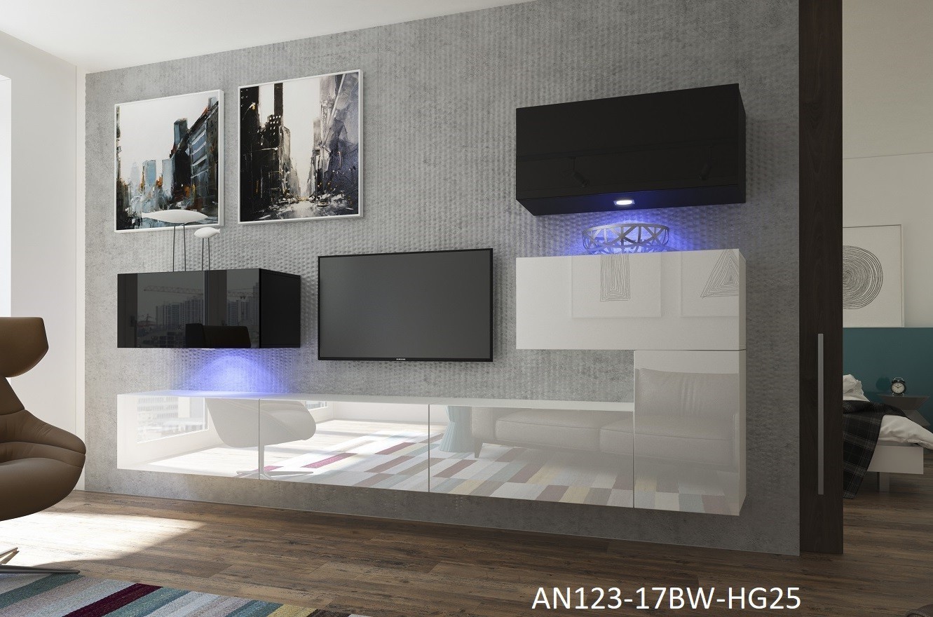 Mueble de salón moderno N1 ALICIA - negro brillo - Estándar - 242 x 187 »  Confortica