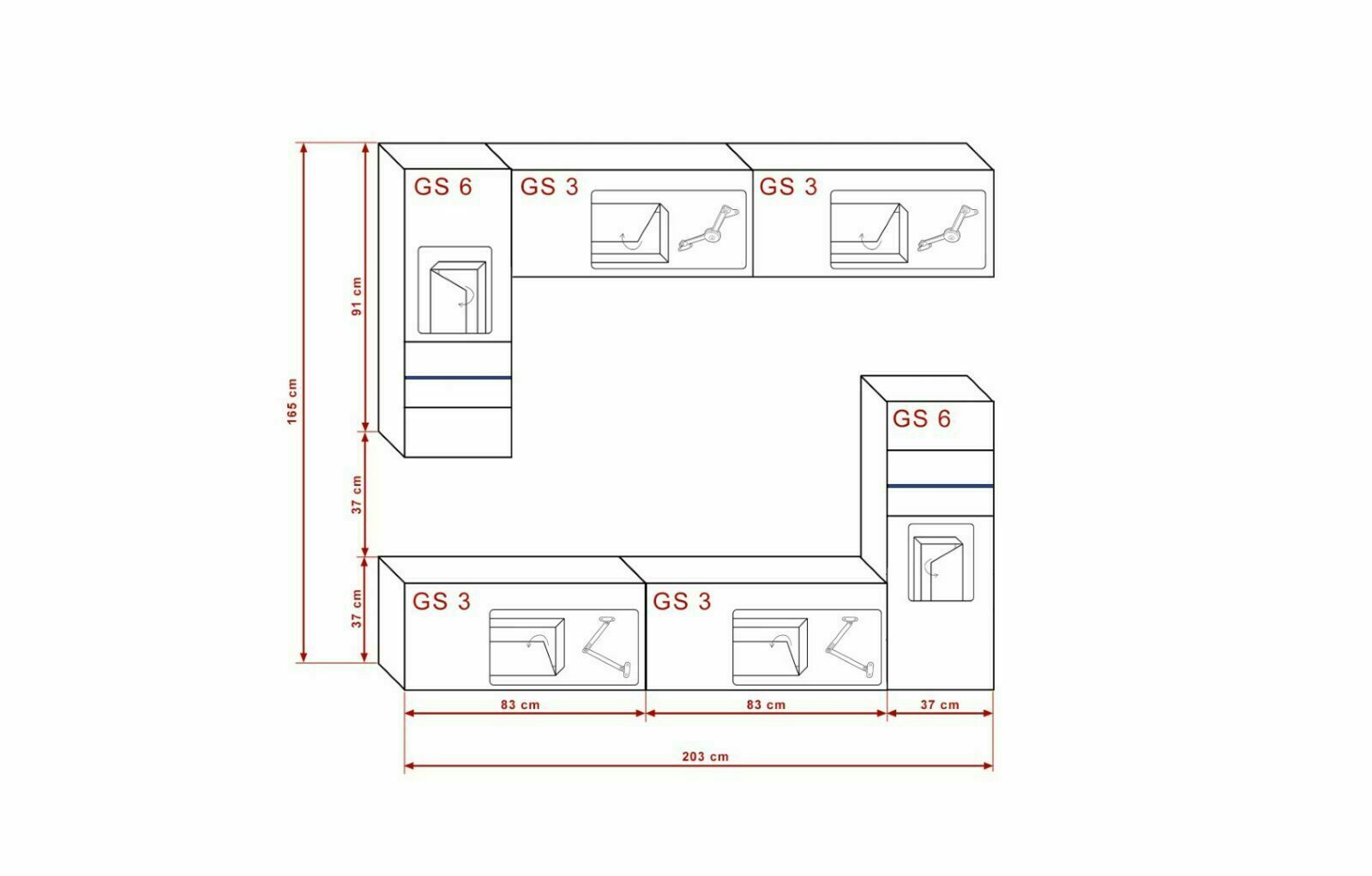 Mueble de salón C29 FUEGO – blanco brillante - Grande - 273 x 165 »  Confortica
