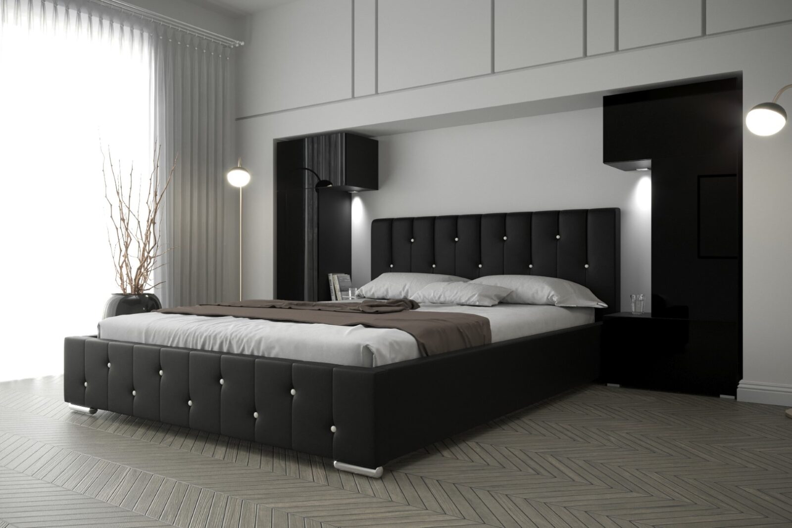 Mueble de dormitorio moderno PANAMA 3 - negro brillo - 282-322 x 159 »  Confortica