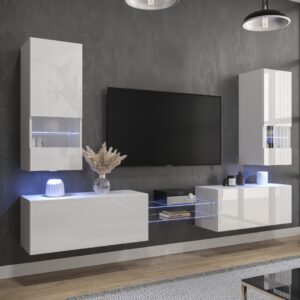Mueble de salón moderno C80 MAXIMUS- blanco brillo - Estándar - 257 x 184 »  Confortica