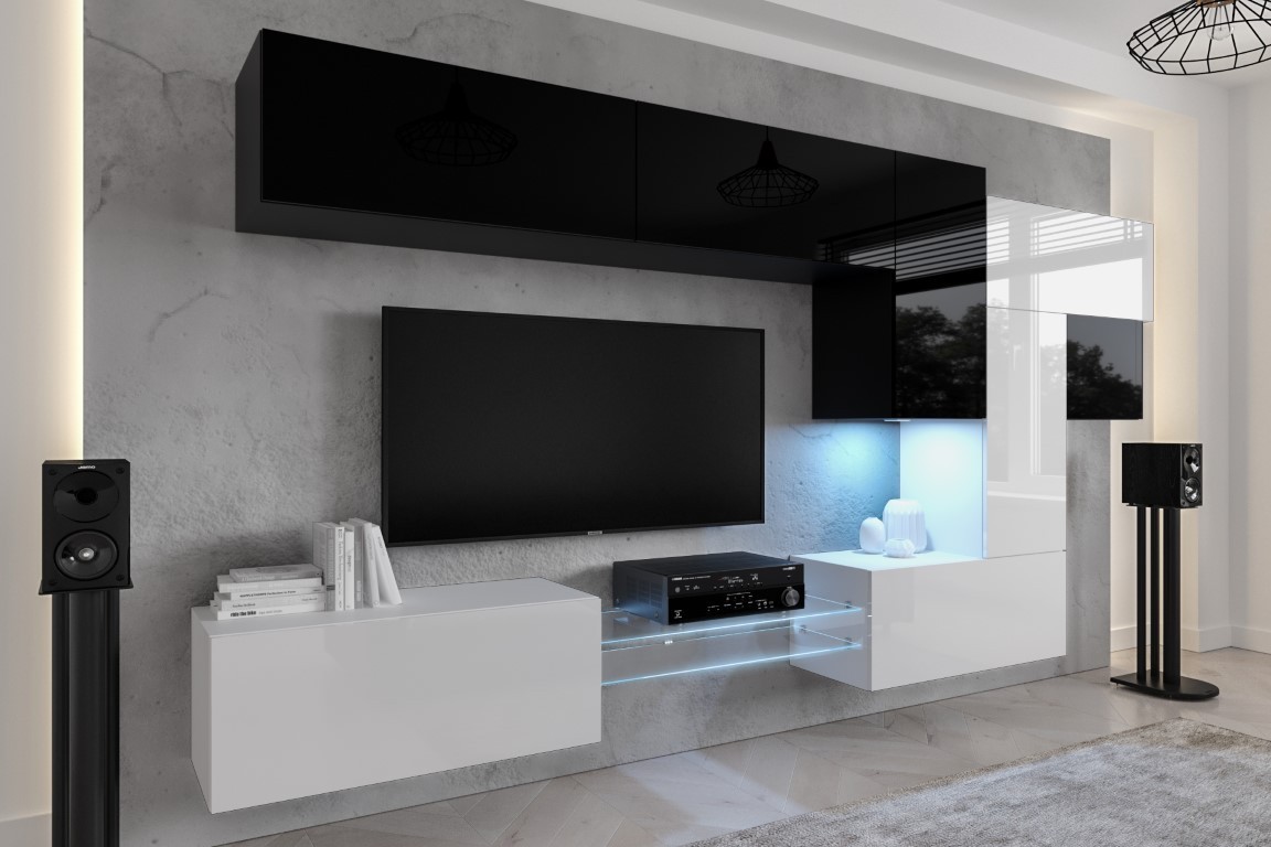Mueble de salón moderno N1 ALICIA - negro brillo - Estándar - 242 x 187 »  Confortica