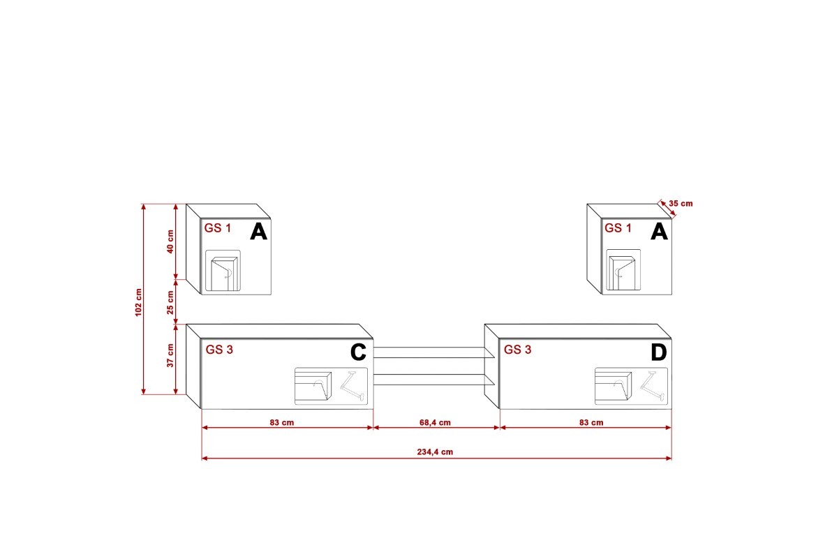 Mueble de salón moderno N1 ALICIA - blanco brillo - Grande - 257 x 187 »  Confortica