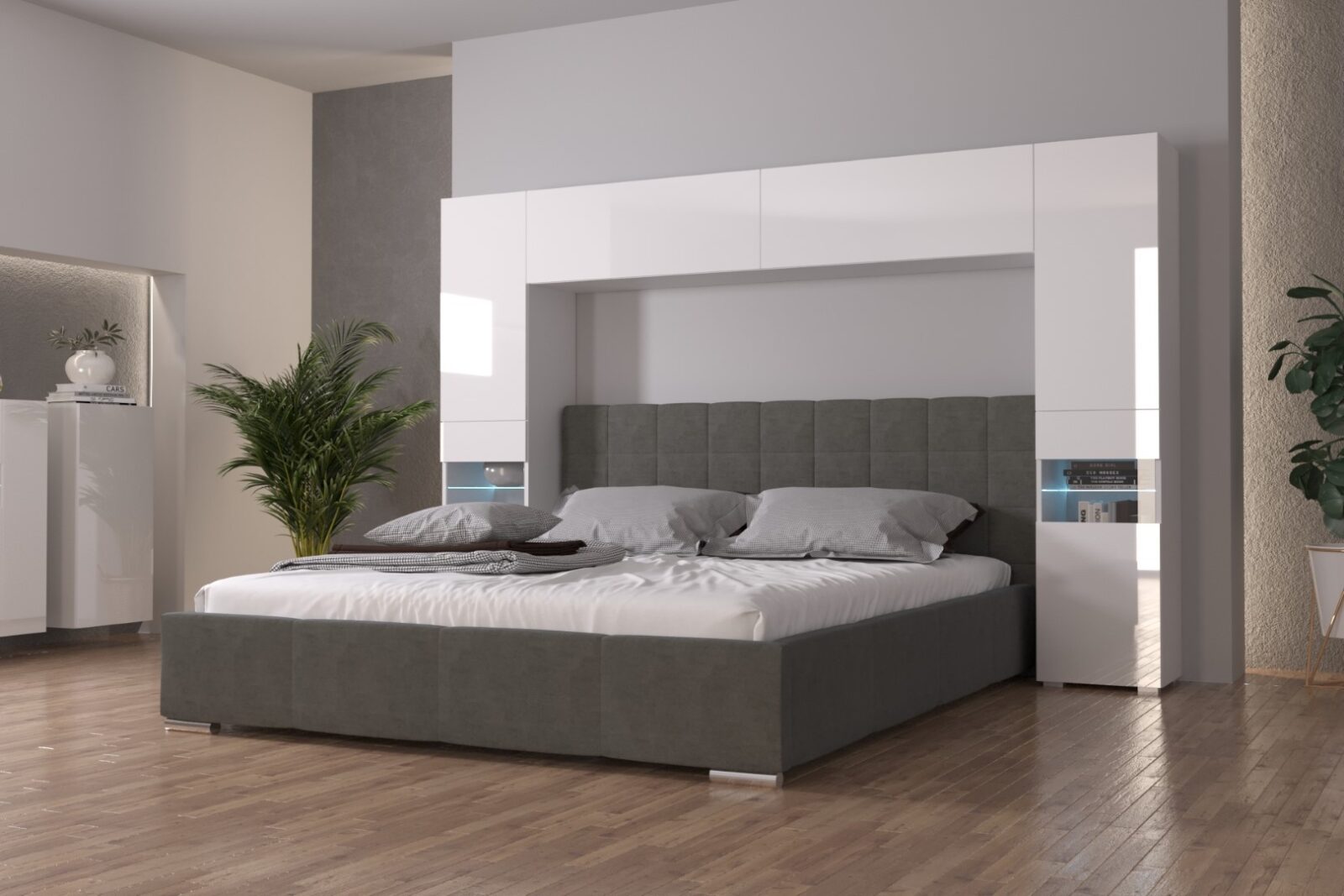Mueble de dormitorio moderno PANAMA 1 - blanco brillo - 345-385 x 159 »  Confortica